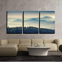 wall26 Canvas Print Wall Art Set Blue Mountain Ranges & Green Forest Nature Wilderness Photography Realism Chic Scenic Relax/Calm Multicolor for Living Room, Bedroom, Office - 24"x36"x3