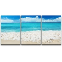 wall26 Canvas Print Wall Art Set Blue Ocean Horizon with Sand and Seafoam Nature Wilderness Photography Realism Rustic Scenic Colorful Travel Ultra for Living Room, Bedroom, Office - 16"x24&quot