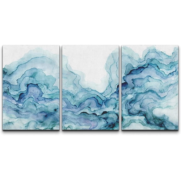 wall26 Canvas Print Wall Art Set Blue Pastel Smoke Wave Landscape Abstract Shapes Illustrations Modern Art Bohemian Decorative Multicolor for Living Room, Bedroom, Office - 16"x24"x3 Panels