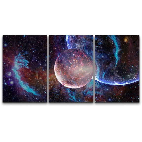 wall26 Canvas Print Wall Art Set Blue Planet Galaxy Eclipse Astronomy & Space Nature Digital Art Sci-Fi & Fantasy Decorative Landscape for Living Room, Bedroom, Office - 16"x24"x3 P