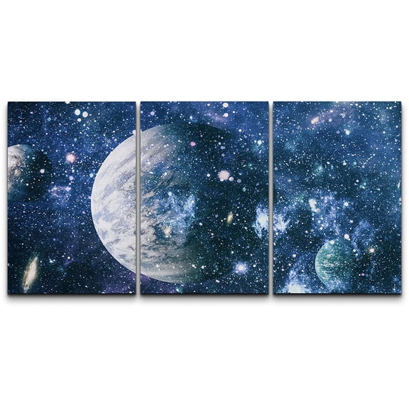 wall26 Canvas Print Wall Art Set Blue Planet Starlight Galaxy Astronomy &amp; Space Nature Digital Art Sci-Fi &amp; Fantasy Decorative Landscape for Living Room, Bedroom, Office - 24"x36"x3