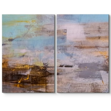 wall26 Canvas Print Wall Art Set Blue, White &amp; Brown Grunge Color Field Abstract Patterns Digital Art Modern Art Chic Scenic Colorful Multicolor for Living Room, Bedroom, Office - 24&quot;x36&quo