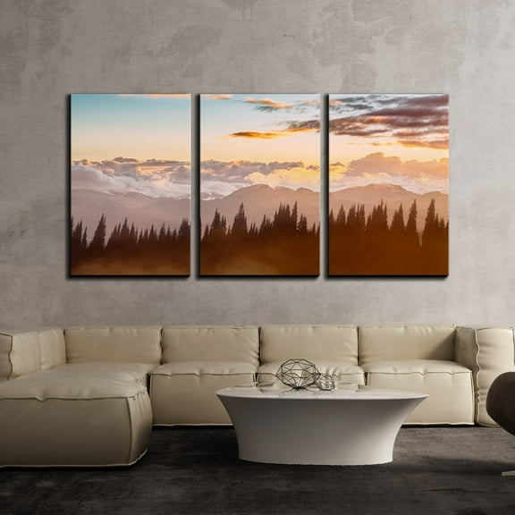 wall26 Canvas Print Wall Art Set Blue &amp; Pink Starry Galaxy Sky Over Forest Astronomy &amp; Space Sky Photography Realism Rustic Scenic Colorful for Living Room, Bedroom, Office - 16"x24&quot