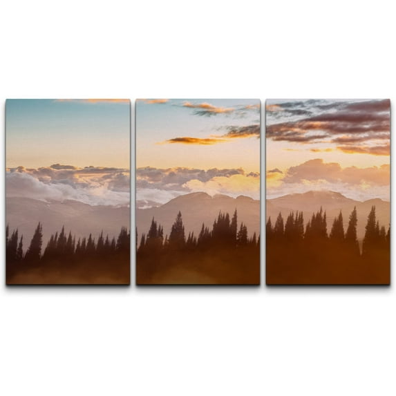 wall26 Canvas Print Wall Art Set Blue &amp; Pink Starry Galaxy Sky Over Forest Astronomy &amp; Space Sky Photography Realism Rustic Scenic Colorful for Living Room, Bedroom, Office - 246 Panels