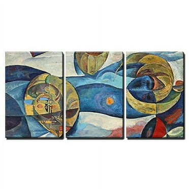 wall26 Canvas Print Wall Art Set Blue &amp; Yellow Geometric Polygon Display Abstract Shapes Illustrations Modern Art Bohemian Colorful Multicolor for Living Room, Bedroom, Office - 24&quot;x36&quot;