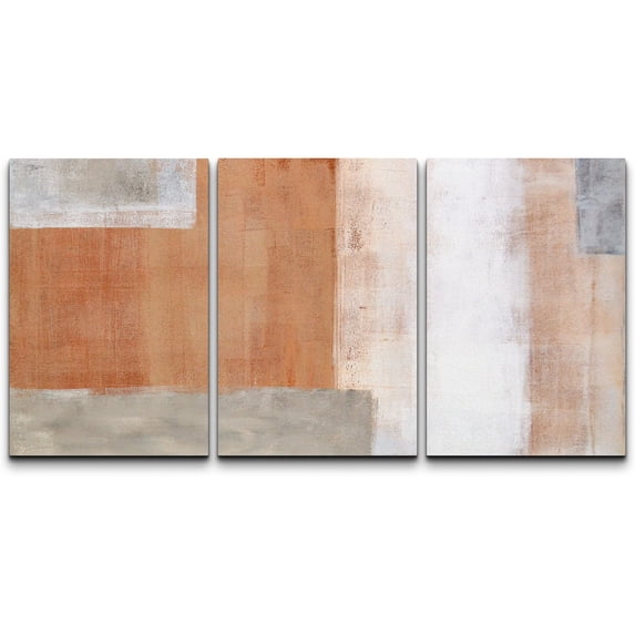 wall26 Canvas Print Wall Art Set Brown & Gray Geometric Color Blocks Abstract Shapes Illustrations Modern Art Chic Colorful Multicolor Ultra for Living Room, Bedroom, Office - 24"x36"x3