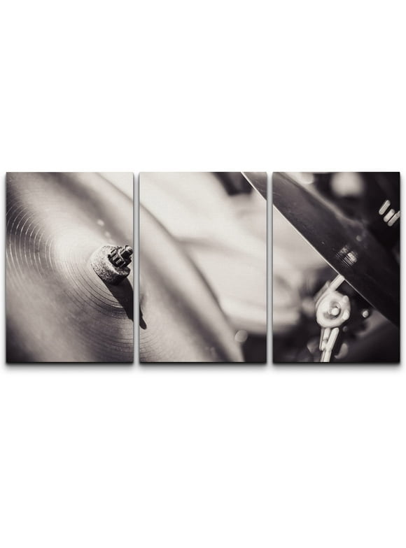 wall26 Canvas Print Wall Art Set Close Up of Black &amp; White Drum Set Music Instruments Photography Realism Chic Scenic Dark Duotone Ultra for Living Room, Bedroom, Office - 24&quot;x36&quot;x3