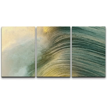 wall26 Canvas Print Wall Art Set Close Up View of Golden &amp; Teal Ocean Waves Nature Wilderness Photography Realism Rustic Scenic Colorful Travel for Living Room, Bedroom, Office - 24&quot;x36&quot