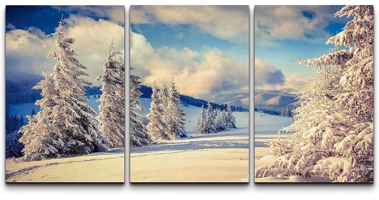 wall26 Canvas Print Wall Art Set Cloudy Sky Arctic Snow Forest Trees ...