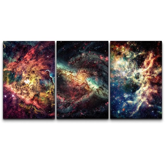 wall26 Canvas Print Wall Art Set Colorful Star Galaxy Nebula Astronomy &amp; Space Nature Digital Art Sci-Fi &amp; Fantasy Decorative Landscape for Living Room, Bedroom, Office - 16"x24"x3