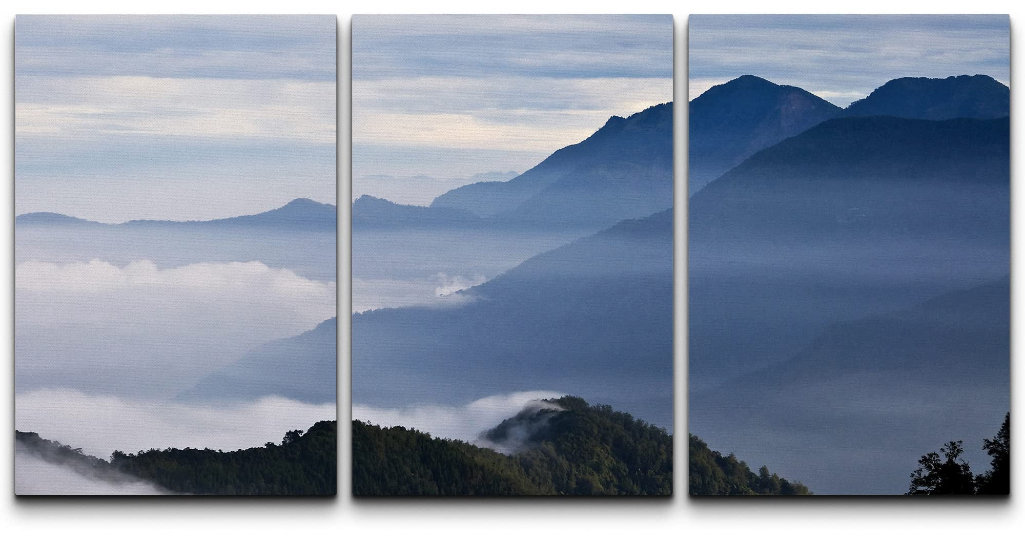 wall26 Canvas Print Wall Art Set Dark Blue Taiwan Mountains in Fog ...