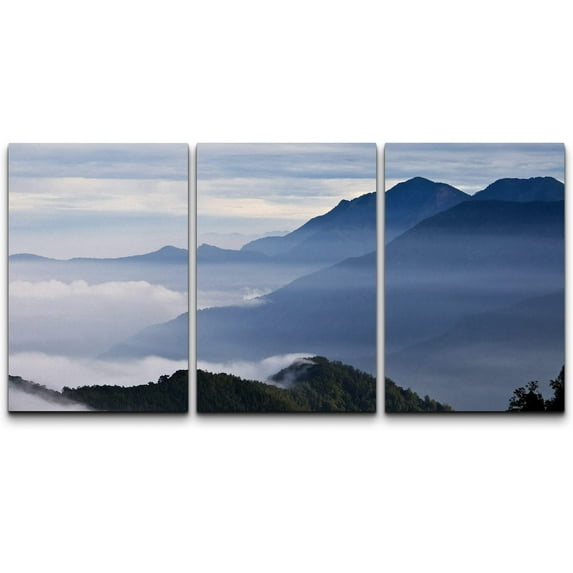 wall26 Canvas Print Wall Art Set Dark Blue Taiwan Mountains in Fog Wilderness Nature Photography Realism Rustic Scenic Colorful Country Ultra for Living Room, Bedroom, Office - 16"x24"x3 Pa