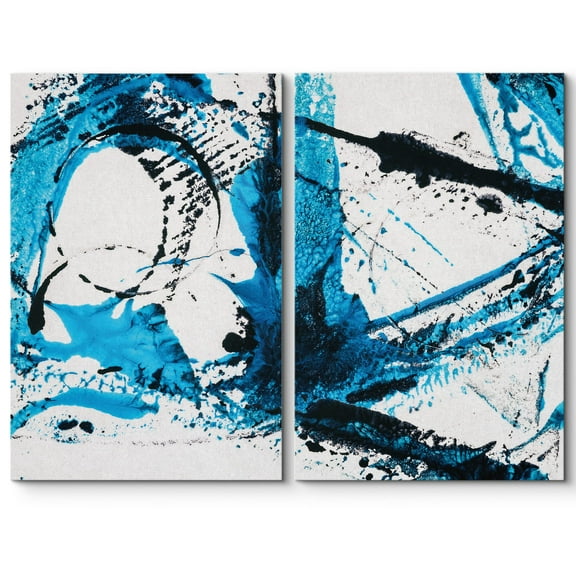 wall26 Canvas Print Wall Art Set Dark &amp; Light Blue Paint Stroke Explosion Abstract Patterns Digital Art Modern Art Chic Scenic Colorful Multicolor for Living Room, Bedroom, Office - 24"x36&q