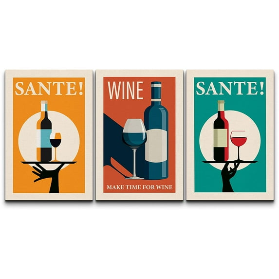 wall26 Canvas Print Wall Art Set Deco Chic Fashionable Wine Posters Drinks & Cocktails Food Winery Illustration Modern Art Decorative Chic Contemporary for Living Room, Bedroom, Office - 24"