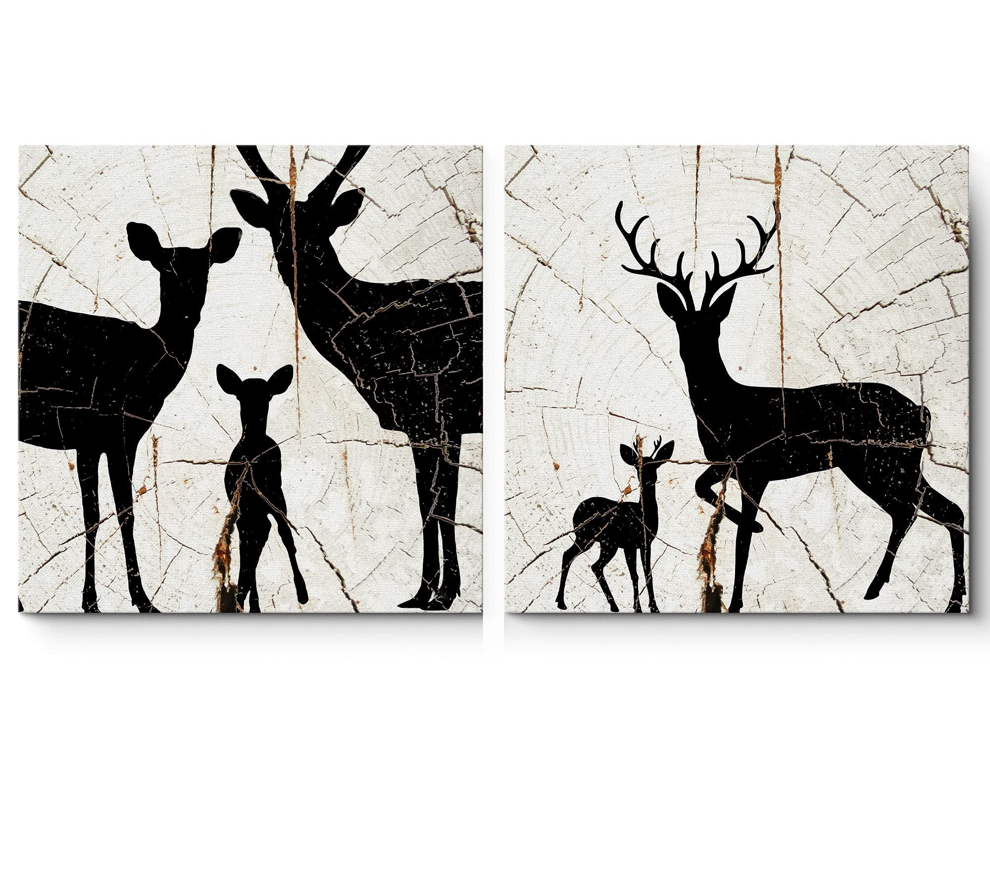 wall26 Canvas Print Wall Art Set Deer Family Silhouettes on Wood Grain ...