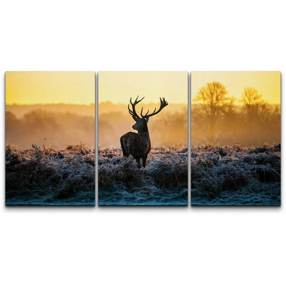 wall26 Canvas Print Wall Art Set Deer in Golden Light at Dawn Nature Wilderness Photography Realism Rustic Scenic Relax/Calm Multicolor for Living Room, Bedroom, Office - 16"x24"x3 Panels