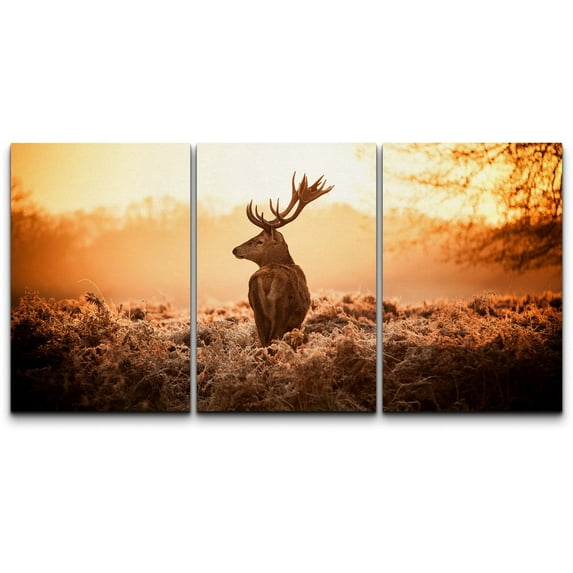 wall26 Canvas Print Wall Art Set Deer in The Golden Morning Sun Nature Wilderness Photography Realism Rustic Scenic Relax/Calm Multicolor for Living Room, Bedroom, Office - 24"x36"x3 Panels