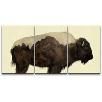 wall26 Canvas Print Wall Art Set Double Exposure Buffalo with Mountains Animals Wilderness Photography Realism Zen Scenic Colorful Multicolor for Living Room, Bedroom, Office - 16"x24"x3 Pa