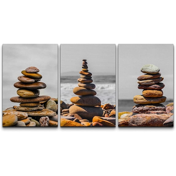 wall26 Canvas Print Wall Art Set Duotone Beach Ocean Pebble Rocks Wilderness Nature Photography Modern Art Rustic Decorative Contemporary Chic for Living Room, Bedroom, Office - 24"x36" x 3
