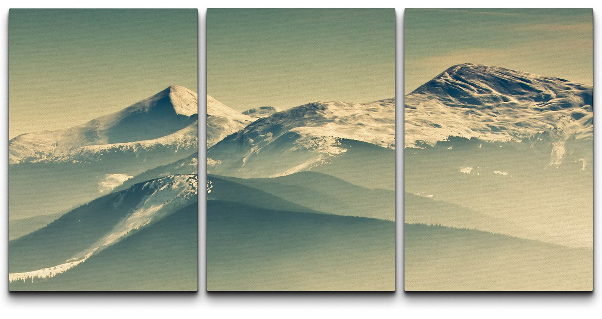 wall26 Canvas Print Wall Art Set Duotone Green & Yellow Snowy Mountains ...