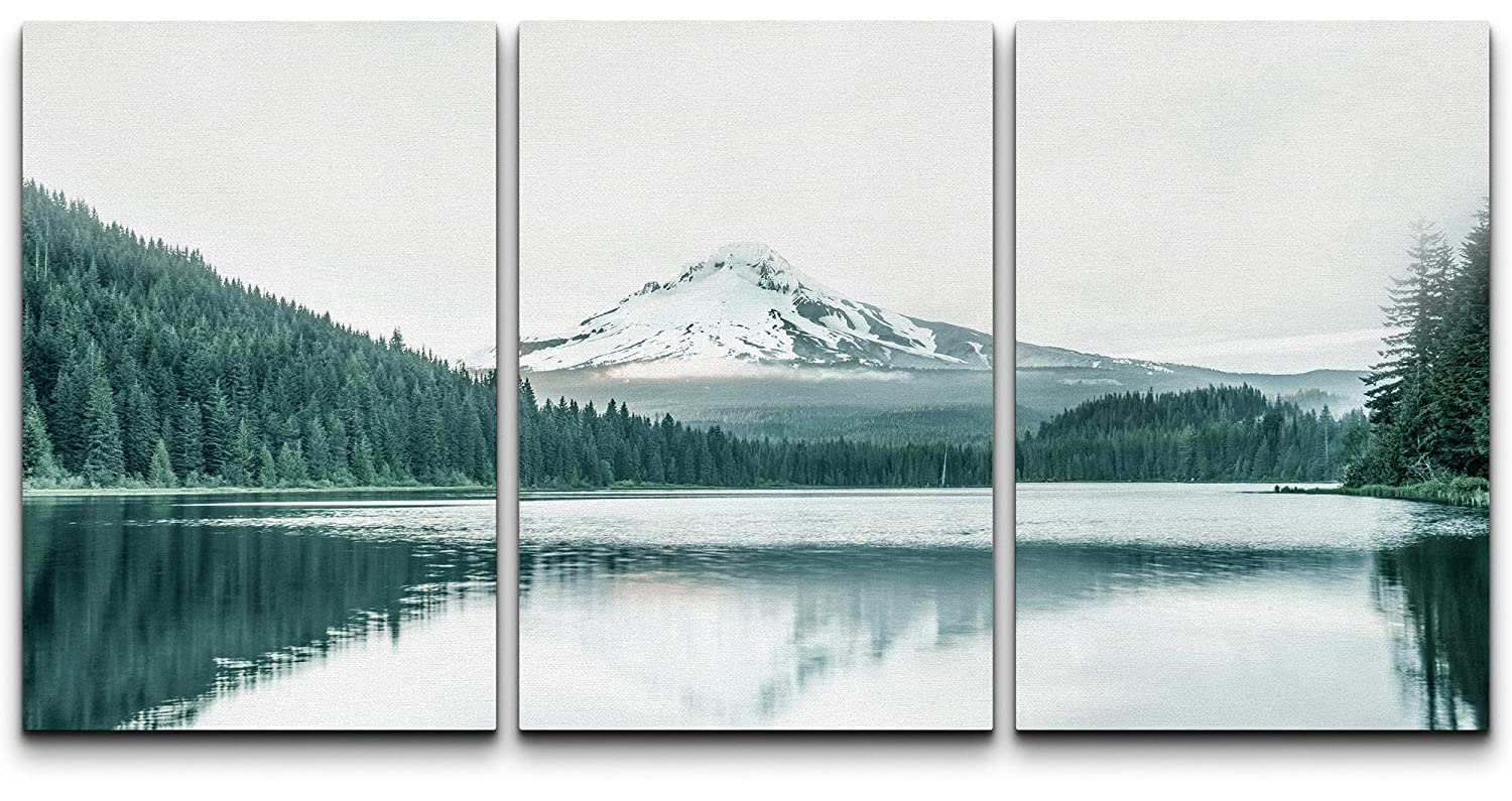 wall26 Canvas Print Wall Art Set Duotone Mountain Range Forest Lake ...