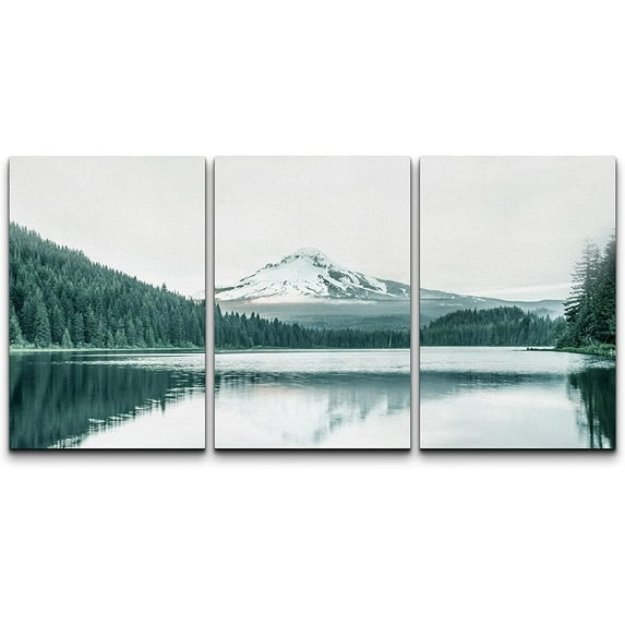 wall26 Canvas Print Wall Art Set Duotone Mountain Range Forest Lake Nature Wilderness Photography Realism Rustic Landscape Colorful Cool for Living Room, Bedroom, Office - 24"x36"x3 Panels