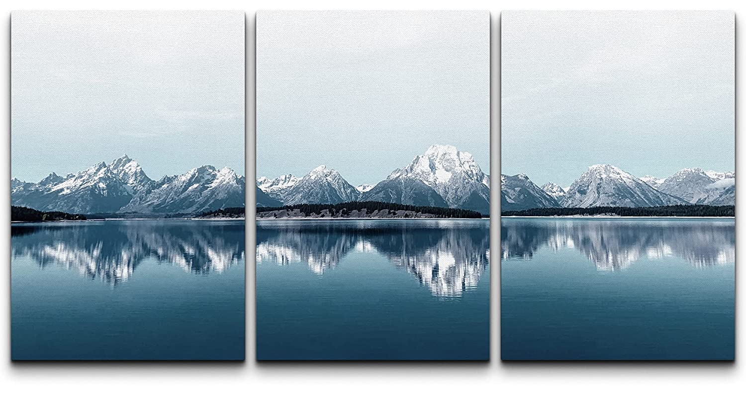 wall26 Canvas Print Wall Art Set Duotone Mountain Range Reflection ...