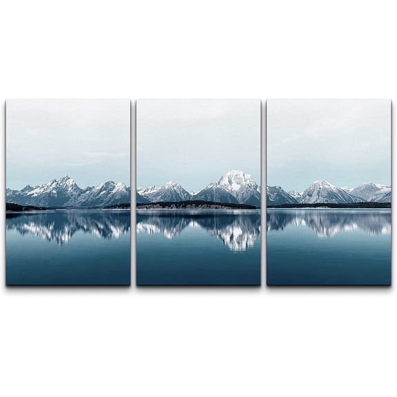wall26 Canvas Print Wall Art Set Duotone Mountain Range Reflection Nature Wilderness Photography Realism Rustic Landscape Colorful Cool for Living Room, Bedroom, Office - 16"x24" x 3