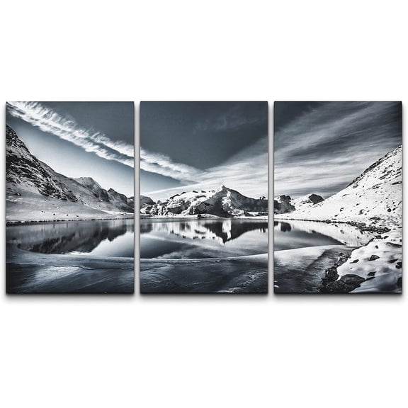 wall26 Canvas Print Wall Art Set Duotone Mountain Range Reflection Nature Wilderness Photography Realism Rustic Landscape Colorful Cool for Living Room, Bedroom, Office - 16"x24" x 3