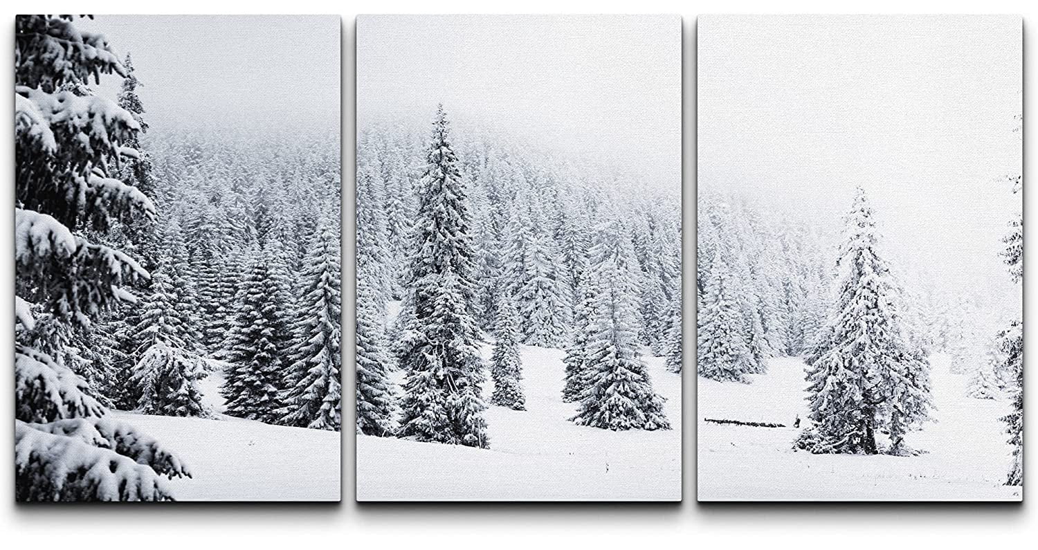 wall26 Winter Snow Forest Canvas Print Wall Art Set, 24"x36" x 3, Ready ...