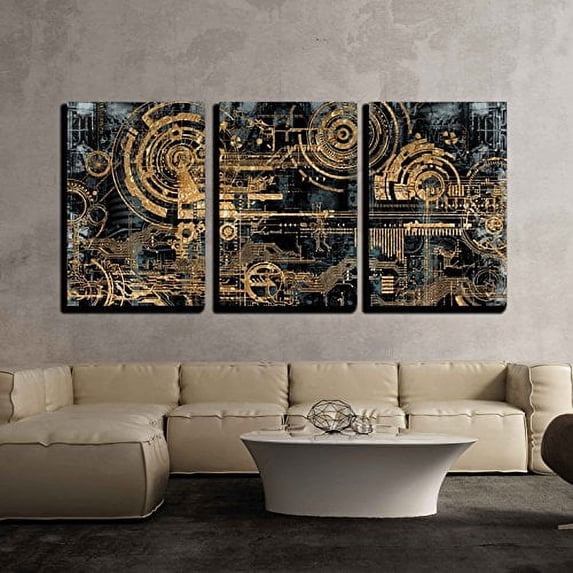 wall26 Canvas Print Wall Art Set Electronic PC Motherboard Circuit Collage Abstract Technology Digital Art Modern Art Alternative Urban Shapes for Living Room, Bedroom, Office - 24"x36"x3