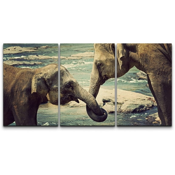 wall26 Canvas Print Wall Art Set Elephants Holding Trunks in Sri Lanka Nature Wilderness Photography Realism Rustic Scenic Colorful Multicolor for Living Room, Bedroom, Office - 16"x24"x3 P
