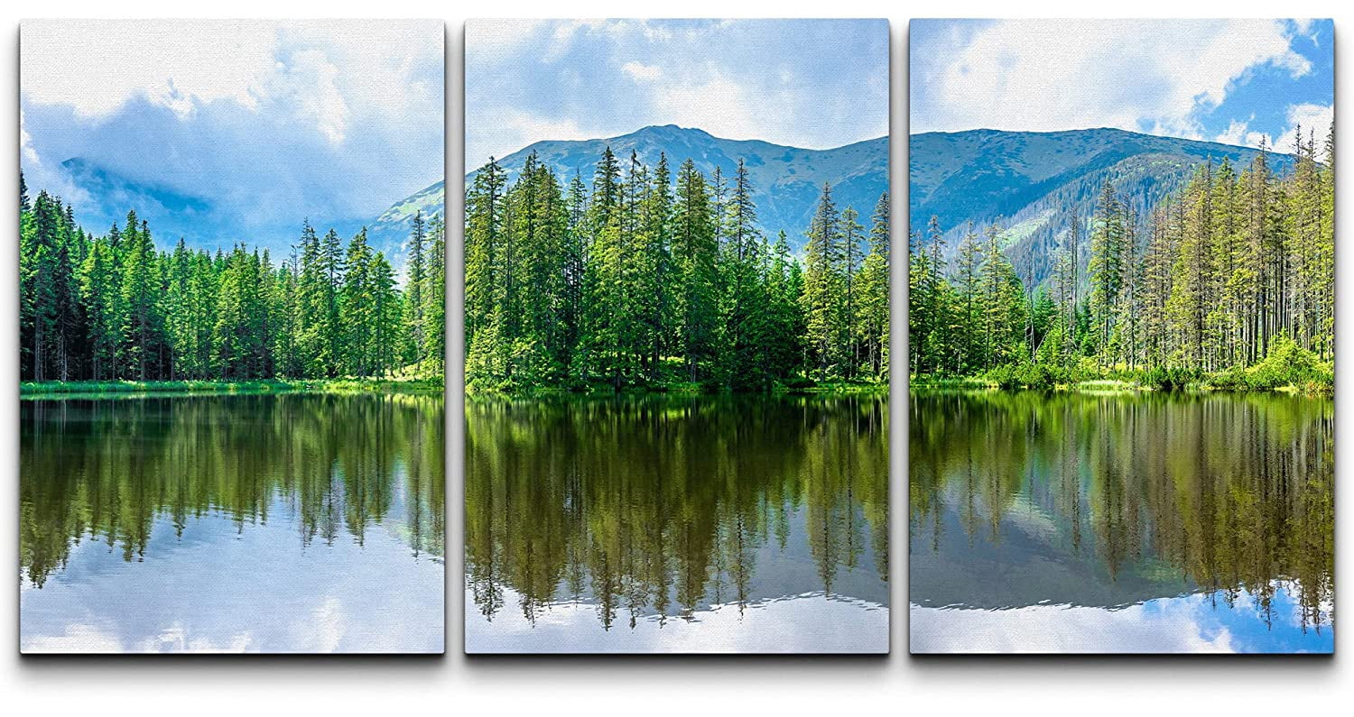 wall26 Canvas Print Wall Art Set Emerald Forest Lake Mountain Range ...