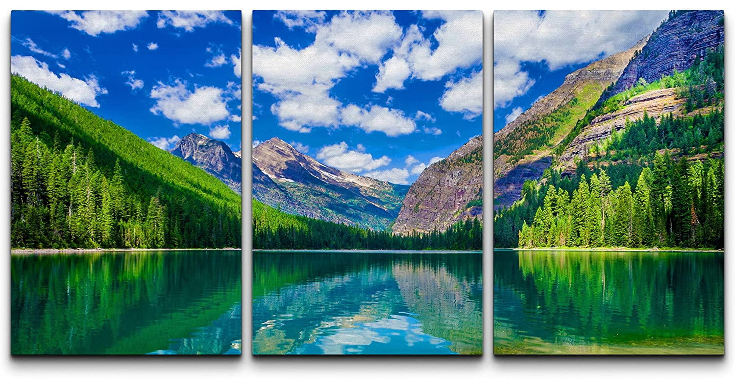 wall26 Canvas Print Wall Art Set Emerald Green Forest Mountain Range ...