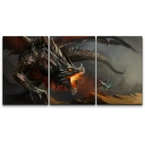 wall26 Canvas Print Wall Art Set Fire Dragon & Shining Knight Duel Fantasy & Sci-Fi Myth Illustrations Modern Art Contemporary Scenic Fun Colorful for Living Room, Bedroom, Office - 24"x
