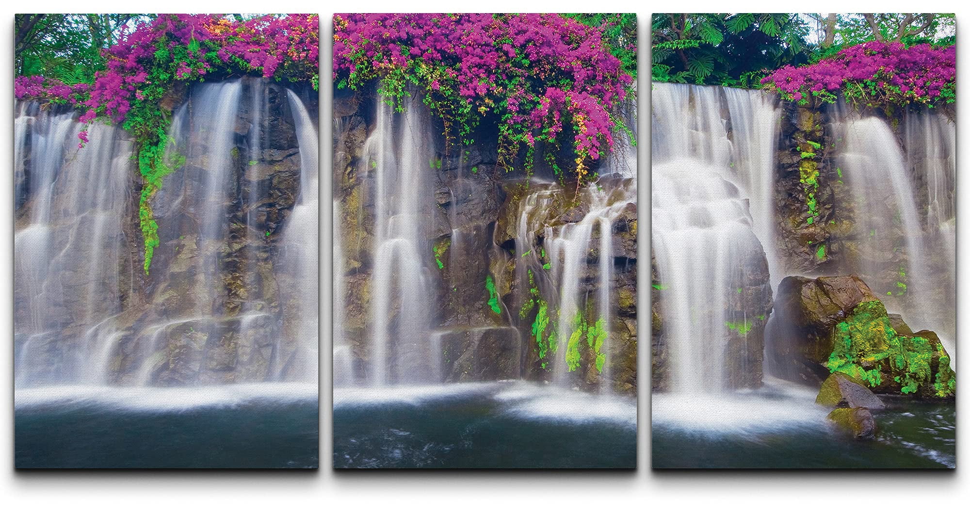 wall26 Canvas Print Wall Art Set Forest Pond Waterfall & Purple Flowers ...
