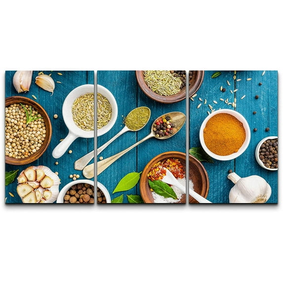 wall26 Canvas Print Wall Art Set Garlic Peppercorn Oregano Spice Variety Food Kitchen &amp; Cooking Photography Realism Decorative Colorful for Living Room, Bedroom, Office - 16"x24"x3