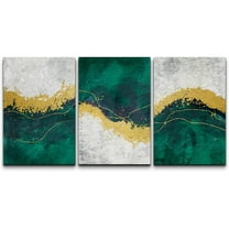wall26 Canvas Print Wall Art Set Geometric Gold Green Paint Strokes Abstract Shapes Illustrations Modern Art Decorative Multicolor Chic for Living Room, Bedroom, Office - 24"x36"x3 Panels