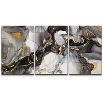 wall26 Canvas Print Wall Art Set Geometric Pastel Black Gold Smoke Waves Abstract Shapes Illustrations Modern Art Decorative Boho Colorful for Living Room, Bedroom, Office - 16"x24"x3 Panel
