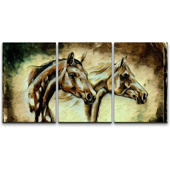 wall26 Canvas Print Wall Art Set Geometric Wave Horse Side Profile Sketch Animals Wildlife Illustrations Modern Art Rustic Relax/Calm Wilderness for Living Room, Bedroom, Office - 16"x24"x3