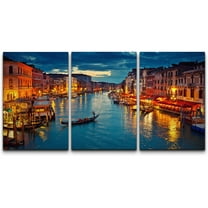 wall26 Canvas Print Wall Art Set Grand Canal at Night in Venice, Italy Nature Wilderness Photography Realism Rustic Scenic Colorful Multicolor for Living Room, Bedroom, Office - 24"x36"x3 P