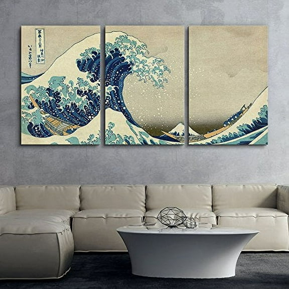 wall26 Canvas Print Wall Art Set The Great Wave Off Kanagawa by Hokusai Cultural Historic Oil Painting Fine Art Reproduction Scenic Colorful for Living Room, Bedroom, Office - 24"x36" x 3 P