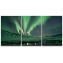 wall26 Canvas Print Wall Art Set Green Aurora Borealis Northern Lights Nature Wilderness Photography Realism Rustic Scenic Colorful Travel Ultra for Living Room, Bedroom, Office - 16"x24"x3