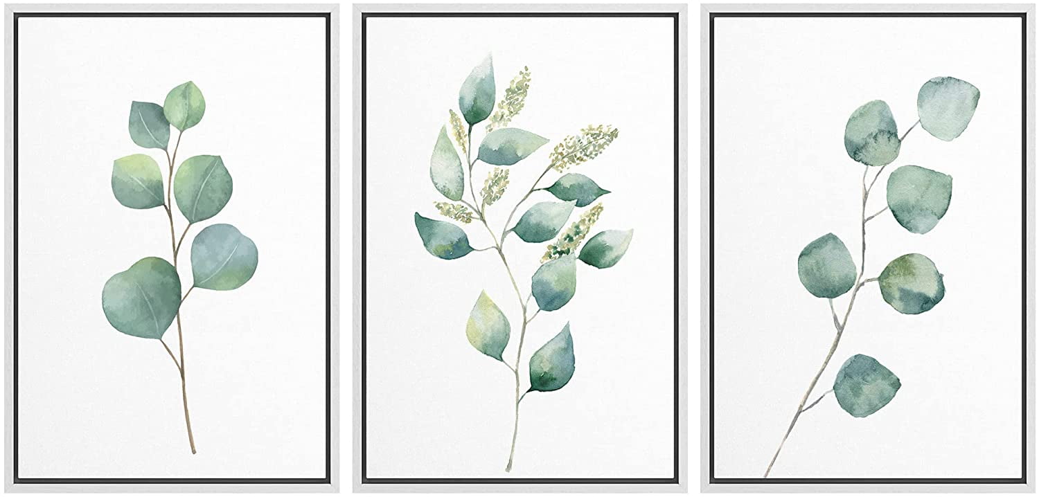 White Framed Geometric Botanical Canvas Art Set