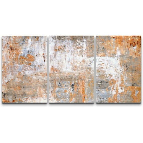 wall26 Canvas Print Wall Art Set Grey &amp; Brown Grunge Brushstrokes Abstract Shapes Illustrations Modern Art Chic Colorful Multicolor Ultra for Living Room, Bedroom, Office - 16"x24"x3