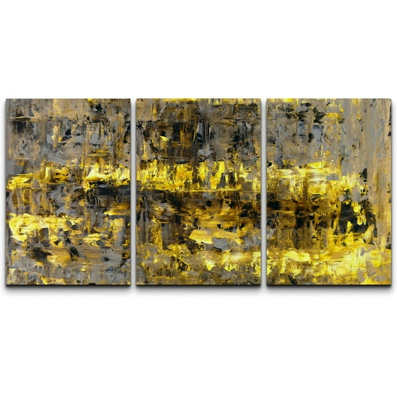 wall26 Canvas Print Wall Art Set Grunge Black, Gray &amp; Gold Paint Strokes Abstract Shapes Illustrations Modern Art Bohemian Colorful Multicolor for Living Room, Bedroom, Office - 16"x24"