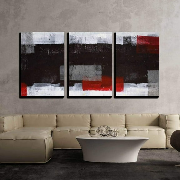 wall26 Canvas Print Wall Art Set Grunge Black, Red & Gray Color Blocks Abstract Shapes Illustrations Modern Art Chic Colorful Multicolor Ultra for Living Room, Bedroom, Office - 24"x36"