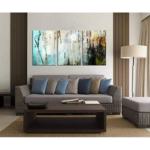 wall26 Canvas Print Wall Art Set Grunge Blue &amp; Orange Texture Color Field Abstract Shapes Illustrations Modern Art Contemporary Colorful Multicolor for Living Room, Bedroom, Office - 16"x24&