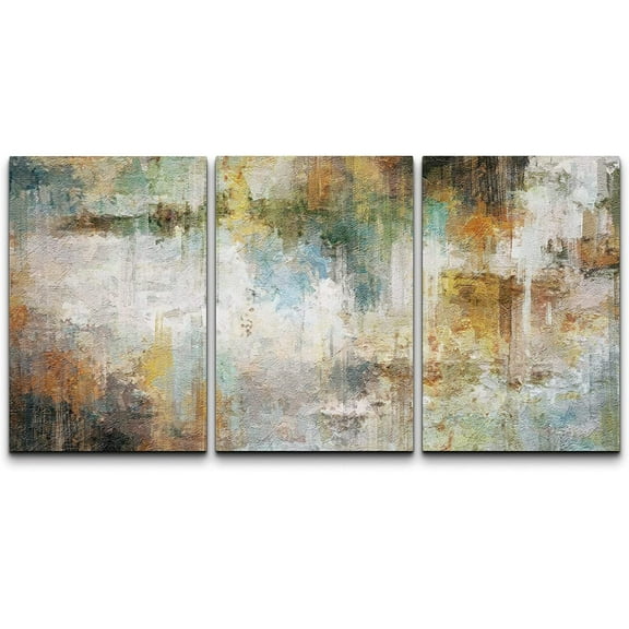 wall26 Canvas Print Wall Art Set Grunge Pastel Teal Yellow Landscape Abstract Shapes Illustrations Modern Art Decorative Multicolor Chic for Living Room, Bedroom, Office - 24"x36"x3 Panels