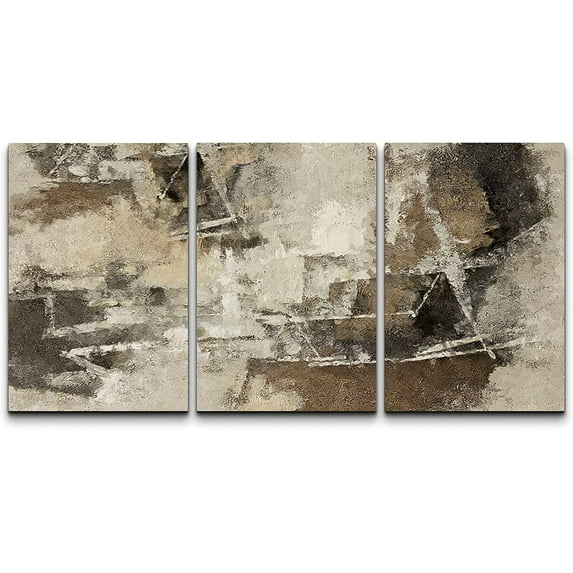 wall26 Canvas Print Wall Art Set Grunge Tan Black Paint Stroke Landscape Abstract Shapes Illustrations Modern Art Decorative Multicolor for Living Room, Bedroom, Office - 16"x24" x 3